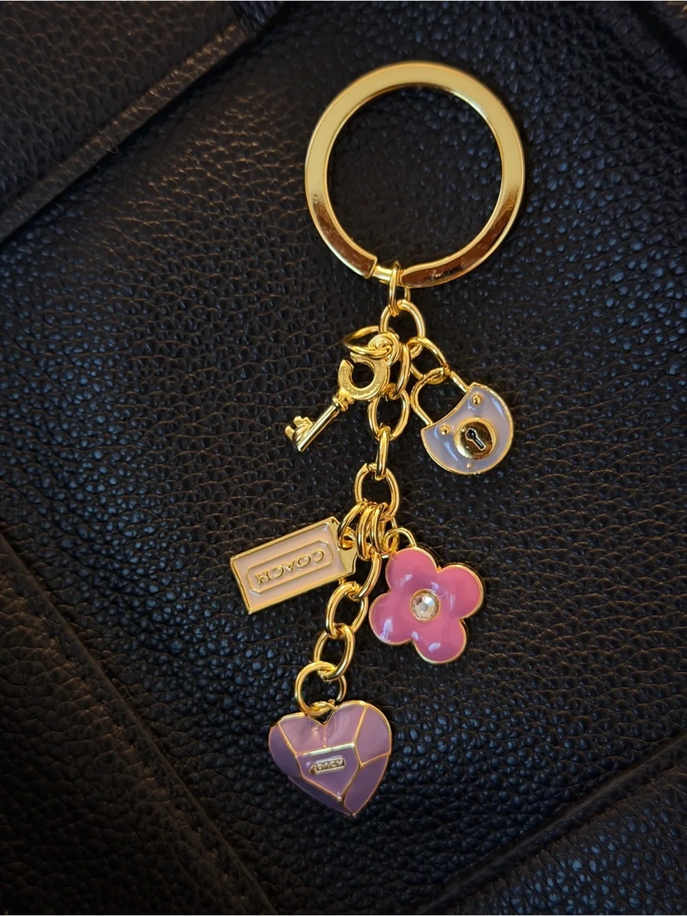 Coach Gold-Tone Keychain with Pink and Lavender Enamel Charms